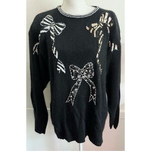 EMT • Vintage Black Angora Wool Beaded Bow Sweater